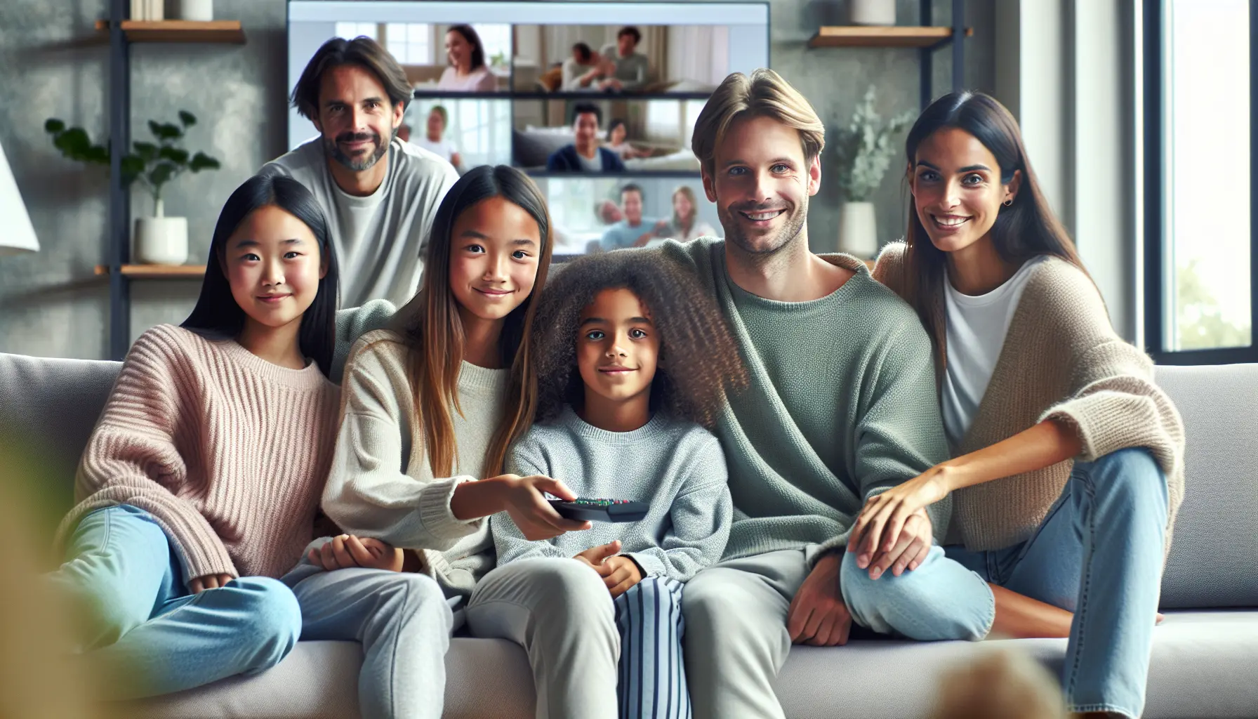 alt_text: A modern Dutch family enjoys legal TV streaming from providers like KPN and Netflix in their cozy living room.