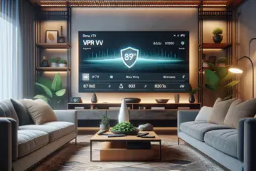 Smart TV streaming with VPN for better IPTV quality and privacy in a modern living room.