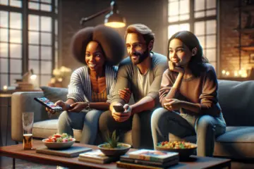 Real Dutch users enjoying diverse IPTV content on a large TV and smartphone in a cozy living room.