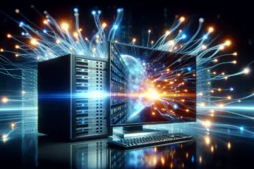 A server's neural network of light streams flawless, vibrant IPTV to a crystal-clear television screen.