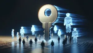 alt_text: A visual metaphor for illegal IPTV sharing: one real key duplicated into several ghostly copies.