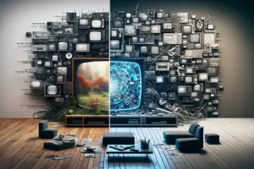 Split image showing cluttered free IPTV on the left and sleek paid service on the right.