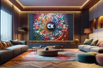 A modern TV displaying a mosaic of Turkish, Arabic, and UK channel logos in a cozy living room.