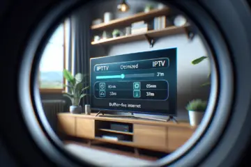 Modern IPTV TV with optimized settings and fast internet for buffer-free streaming.