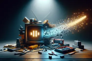 A TV screen showing a "Buffering" icon, with a stream of light flowing from it towards a toolbox, symbolizing fixing IPTV issues.