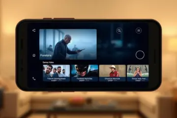 alt_text: A sleek IPTV app on a smartphone screen shows a popular movie with multiple subtitle options in a warm, cozy living room.