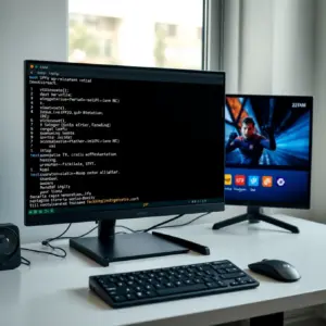 alt_text: A Linux desktop setup showing a terminal with IPTV commands and a media player displaying a live TV channel.