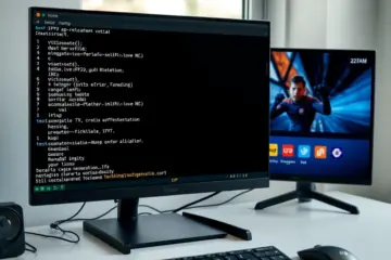 alt_text: A Linux desktop setup showing a terminal with IPTV commands and a media player displaying a live TV channel.