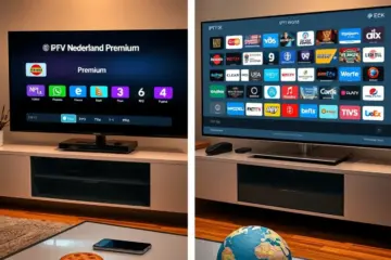 alt_text: A split-screen view comparing two modern IPTV services: one focused on Dutch channels, the other offering global international content.