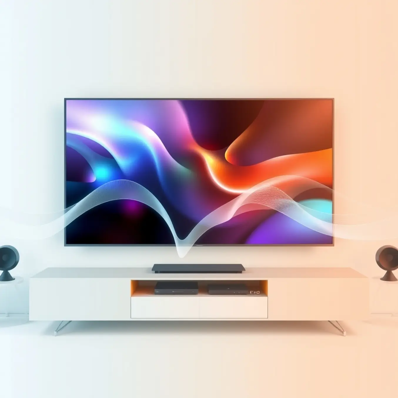 alt_text: A vibrant TV screen streams video, with translucent data waves flowing into it to represent different internet bandwidth speeds.