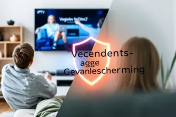 alt_text: A person watches modern IPTV, while a translucent GDPR document with a glowing shield highlights data privacy in the living room.